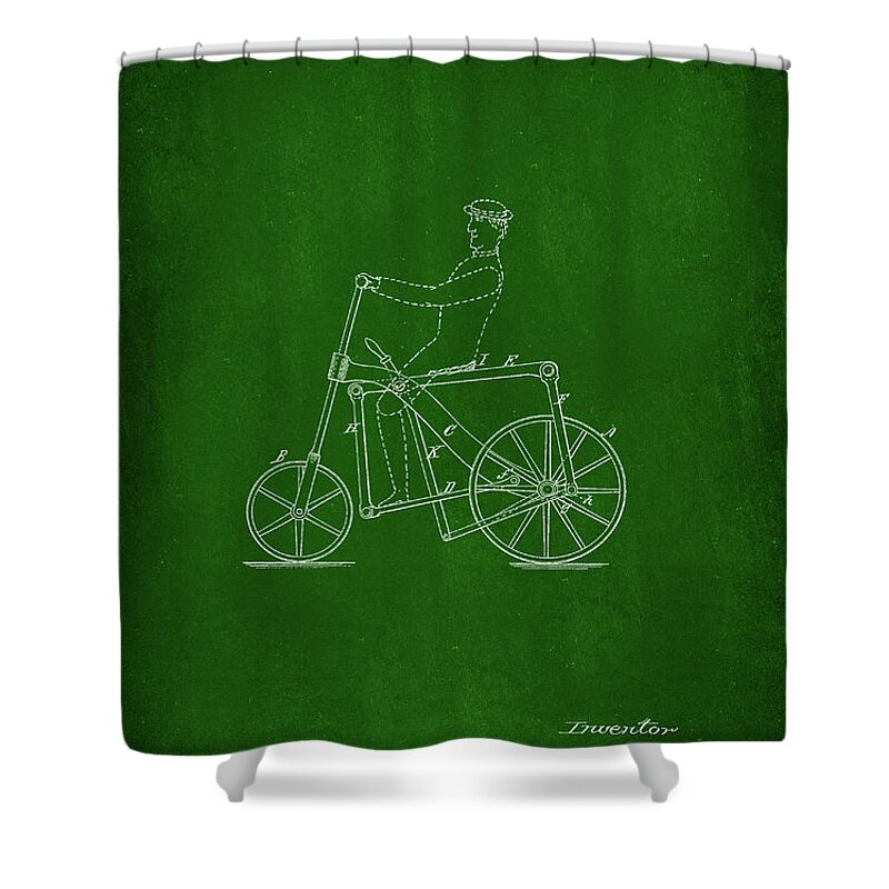 Velocipede Shower Curtain featuring the mixed media Velocipede Patent Art 2v by Brian Reaves
