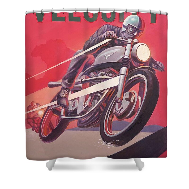 Velocity. Motorcycle Racing Shower Curtain featuring the painting Velocity by Hans Droog