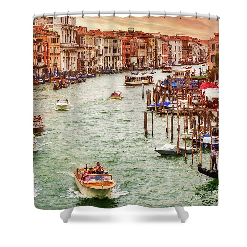 Venice Shower Curtain featuring the photograph Venice at sunset - The Grand Canal by Karel Miragaya