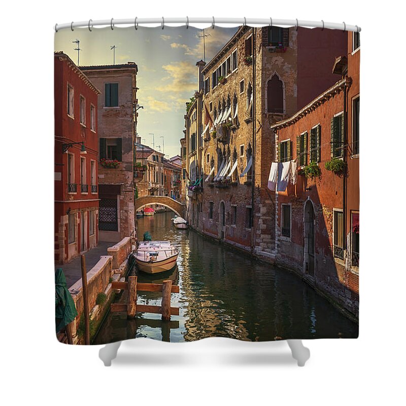 Venice Shower Curtain featuring the photograph Red Canal in Venice by Stefano Orazzini