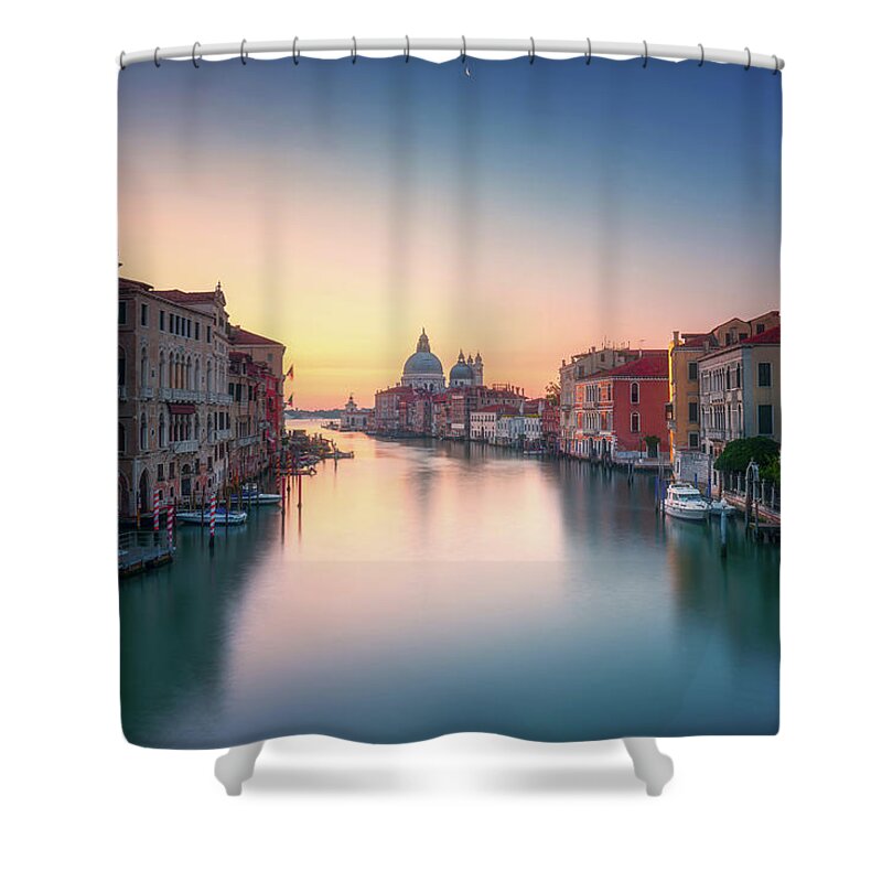 Venice Shower Curtain featuring the photograph Venice, Grand Canal before sunrise by Stefano Orazzini