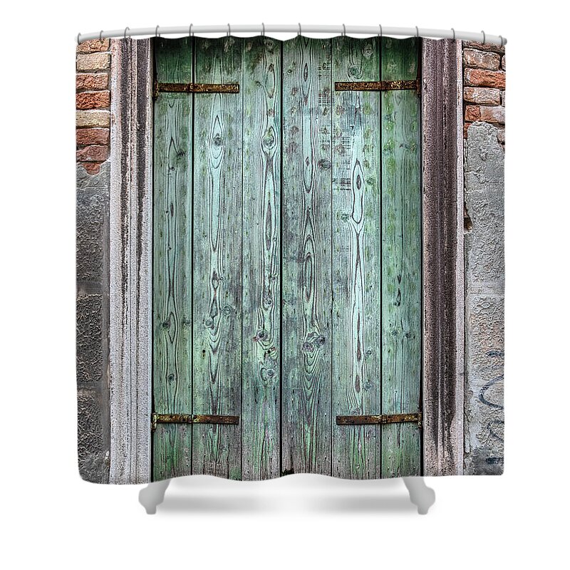 Venice Shower Curtain featuring the photograph Venice Green Wood Window by David Letts