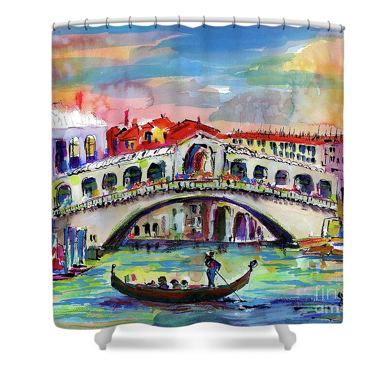 Venice Italy Shower Curtain featuring the painting Venice Italy Sparkling Summer Day by Ginette Callaway