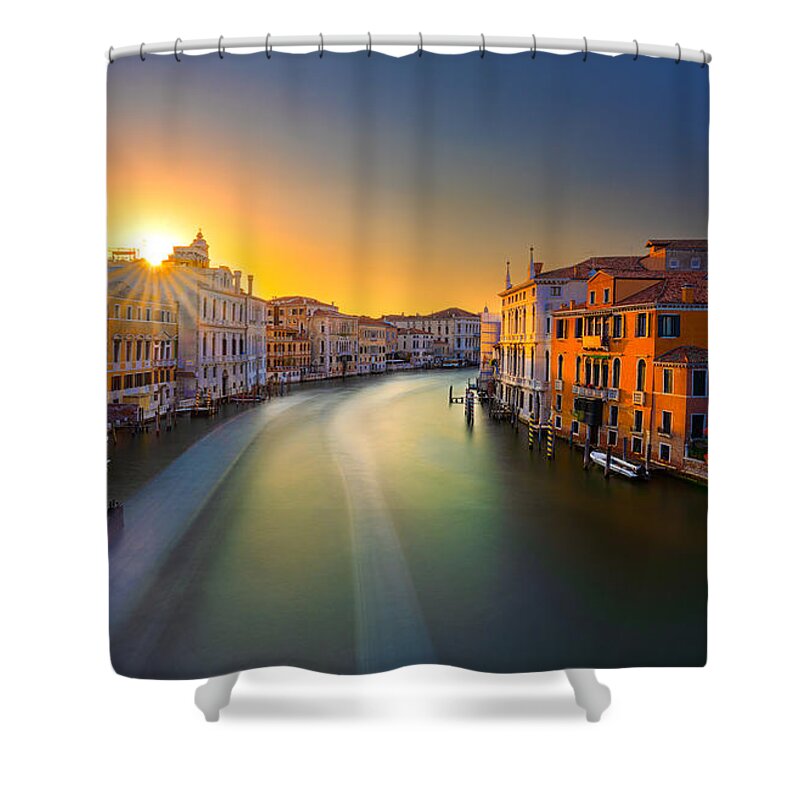 Canal Grande Shower Curtain featuring the photograph Venice Sunset on the Grand Canal by The P