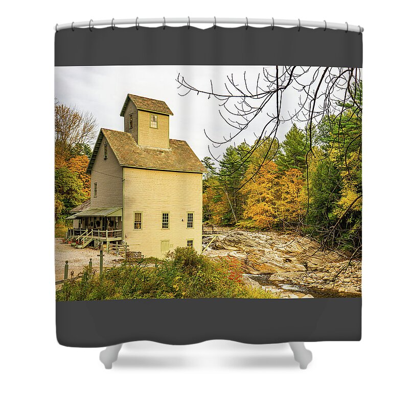 Old Mill Shower Curtain featuring the photograph Vermont Autumn at the Kingsley Grist Mill by Ron Long Ltd Photography