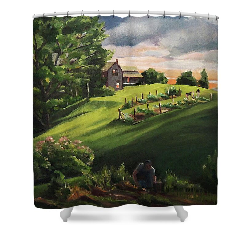 Vermont Art Shower Curtain featuring the painting Vermont Gardens by Nancy Griswold