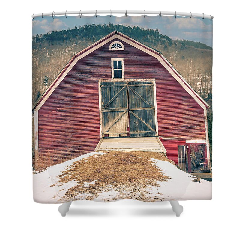Vermont Winter Shower Curtain featuring the photograph Vermont Red Barn in Winter by Jeff Folger