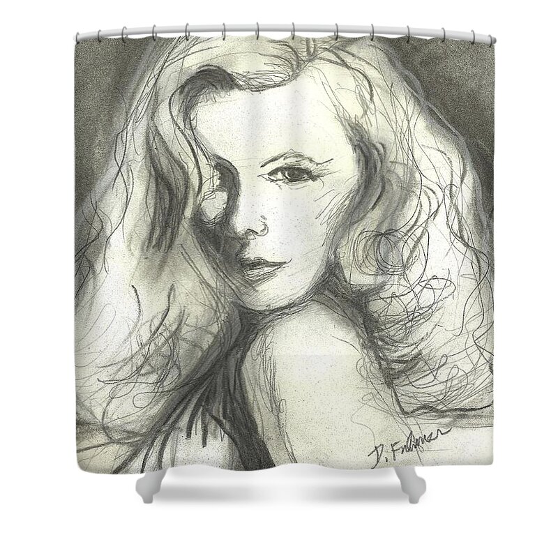 Female Face Shower Curtain featuring the mixed media Veronica Lake by Denise F Fulmer