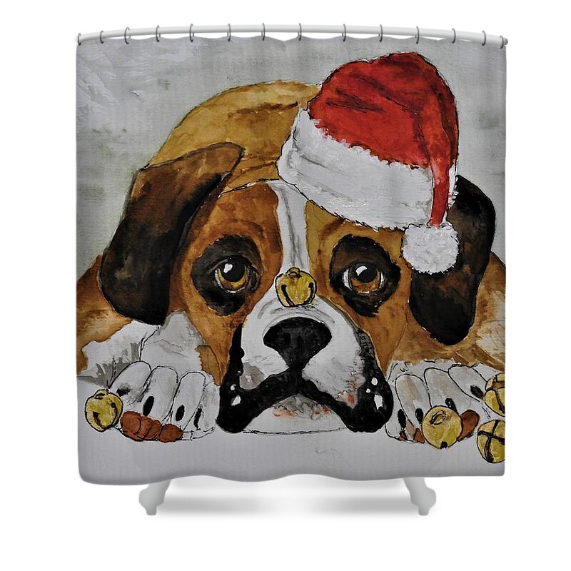 Dog Shower Curtain featuring the mixed media Very Funny by Betty-Anne McDonald