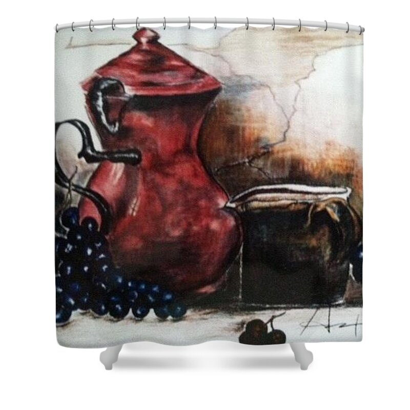  Shower Curtain featuring the mixed media Very Good by Angie ONeal