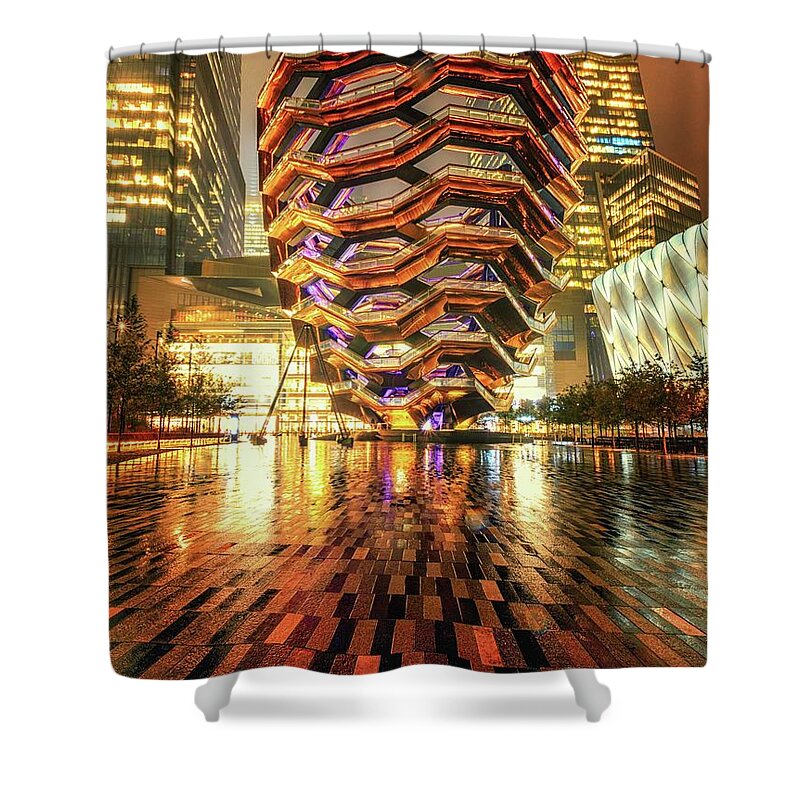 New York Shower Curtain featuring the photograph Vessel At Hudson Yards by Lev Kaytsner