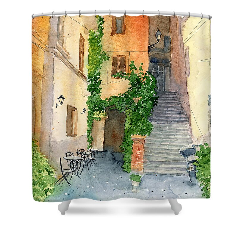 Via Dei Coronari Shower Curtain featuring the painting Via dei Coronari by Espero Art