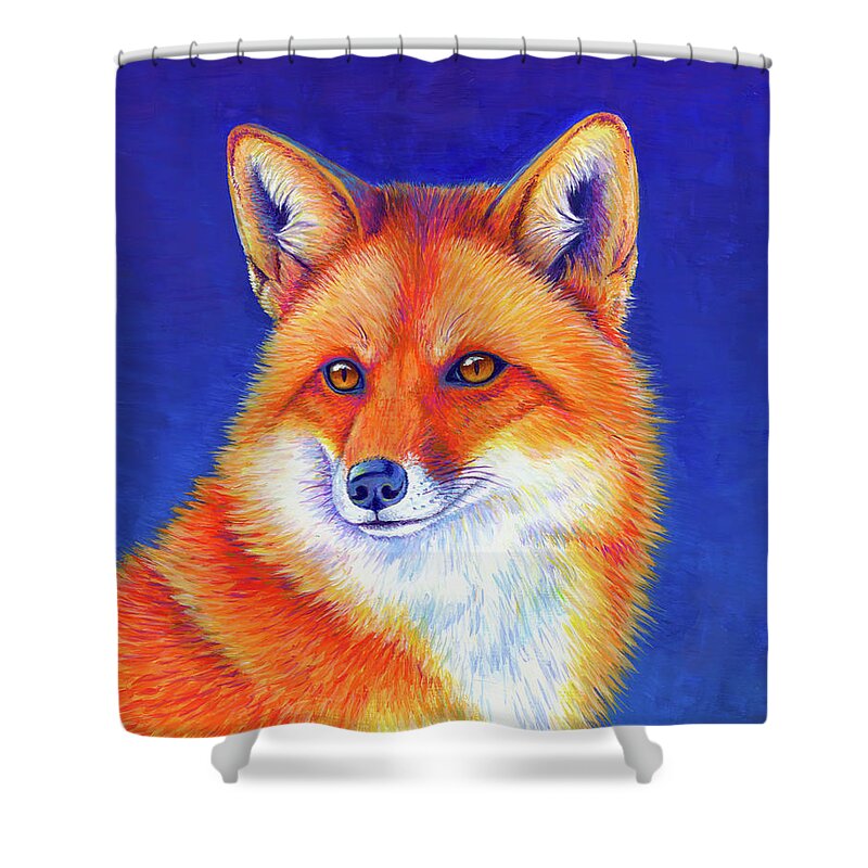 Red Fox Shower Curtain featuring the painting Vibrant Flame - Colorful Red Fox by Rebecca Wang