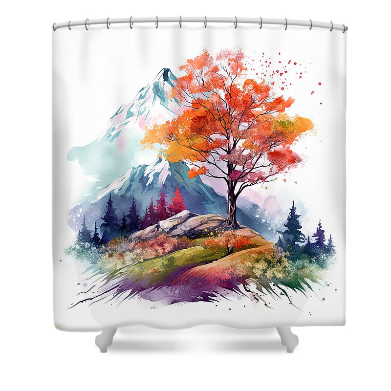 Four Seasons Shower Curtain featuring the painting Vibrant Four Seasons Landscapes by Lourry Legarde