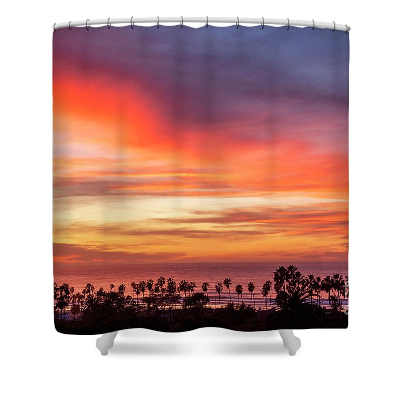 Nature Shower Curtain featuring the photograph Vibrant Sunset at La Jolla Shores California by Julia Hiebaum