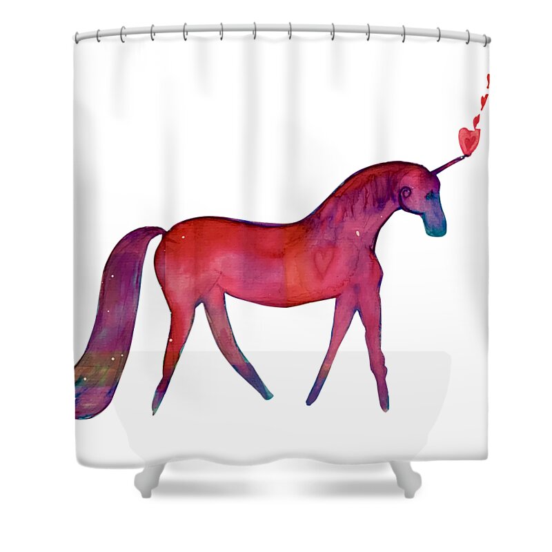 Unicorn Shower Curtain featuring the painting Vibrant Unicorn Heart by Sandy Rakowitz