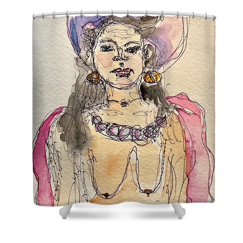  Shower Curtain featuring the painting Victorian Titties by Theresa Marie Johnson