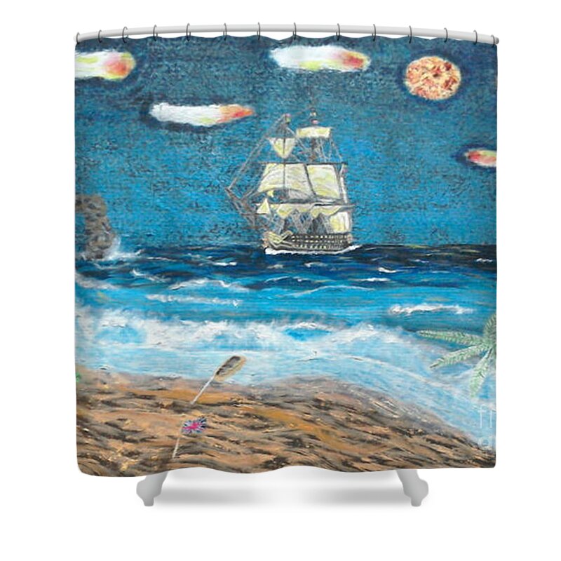 Hms Victory Shower Curtain featuring the painting Victory in Paradise by David Westwood