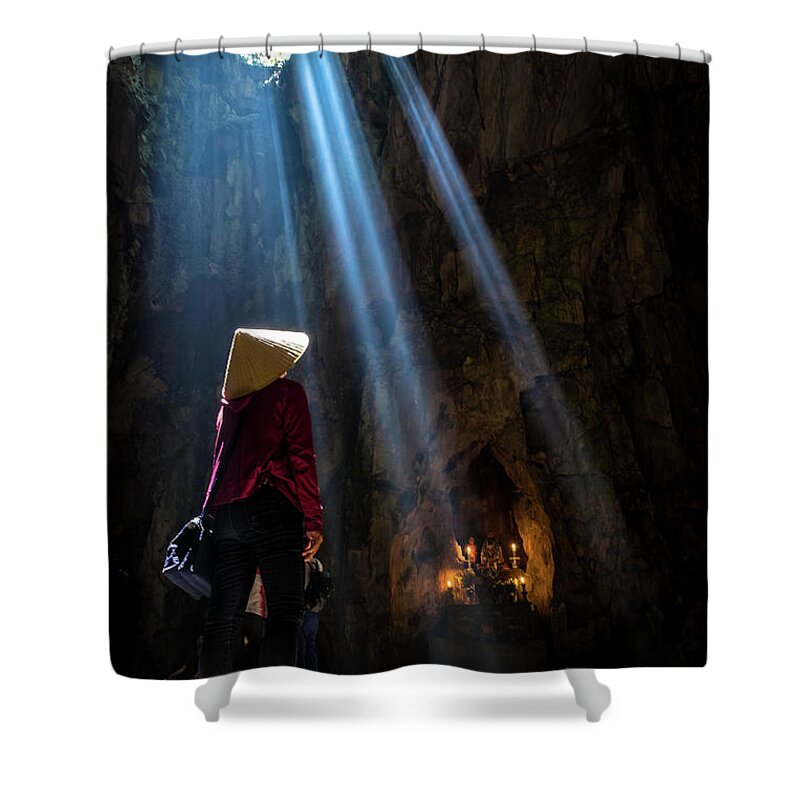 Ancient Shower Curtain featuring the photograph Vietnamese at Marble Mountain by Arj Munoz