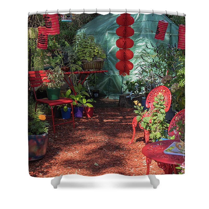 Decoration Shower Curtain featuring the photograph Vietnamese Garden Nook by Elaine Teague