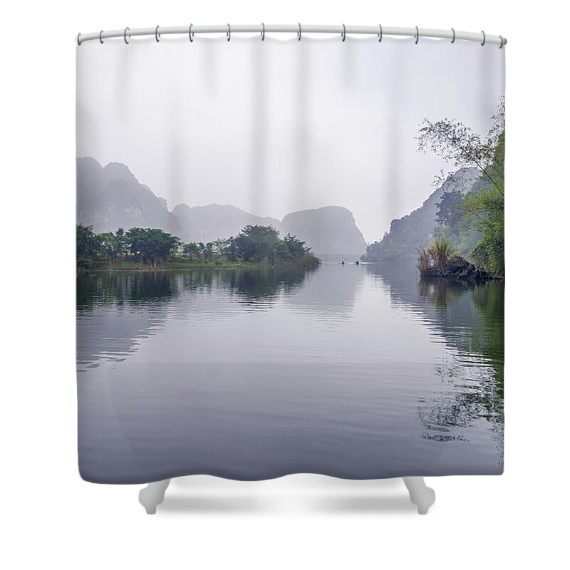 Ba Giot Shower Curtain featuring the photograph View at Tam Coc by Arj Munoz