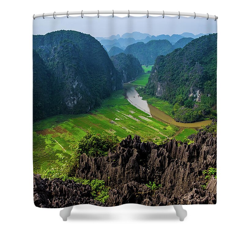 Ba Giot Shower Curtain featuring the photograph View from Hang Mua Peak by Arj Munoz
