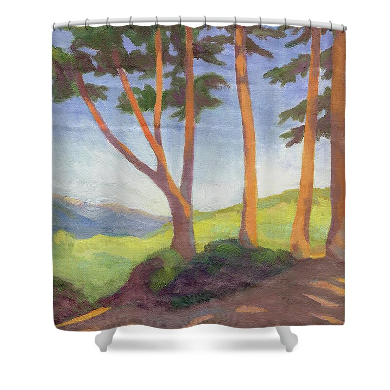 Landscape Shower Curtain featuring the painting View from Legion of Honor Museum by Linda Ruiz-Lozito
