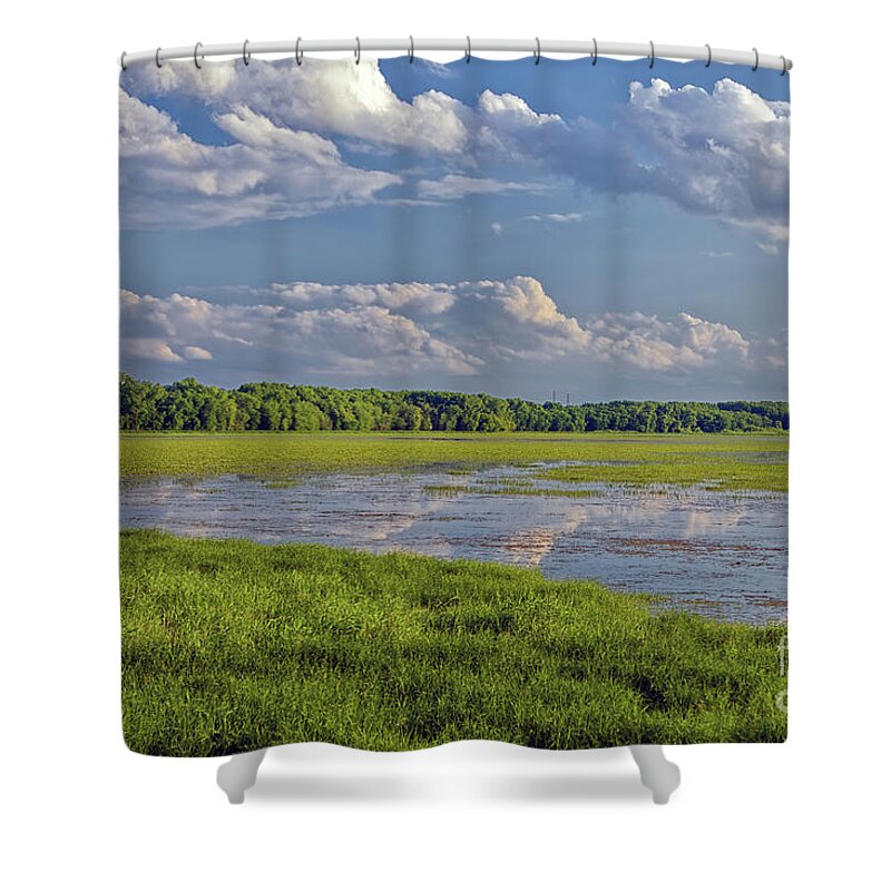 Clouds Shower Curtain featuring the photograph View from Old Cedar Bridge in Minneapolis Minnesota by Natural Focal Point Photography