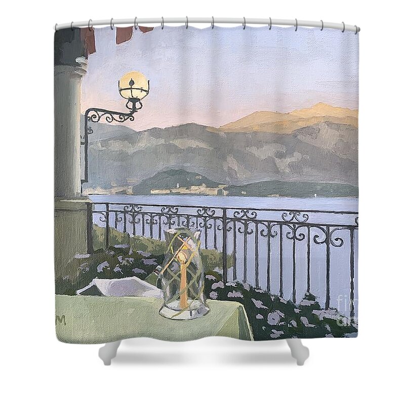Lake Como Shower Curtain featuring the painting View of Bellagio - Lake Como, Italy by Paul Strahm