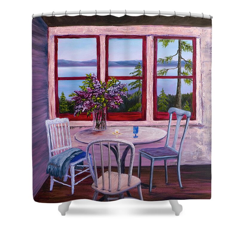 Lake Tahoe Shower Curtain featuring the painting View Of Lake Tahoe by Darice Machel McGuire