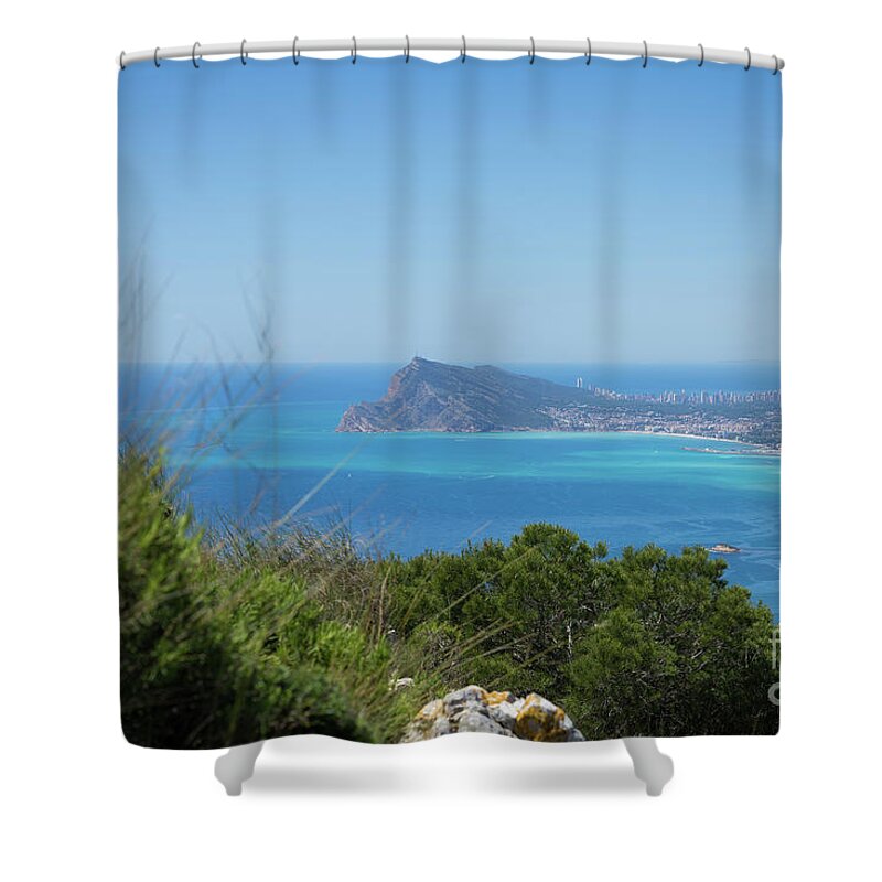 Spain Shower Curtain featuring the photograph View of the coast and the Mediterranean sea in Benidorm by Adriana Mueller