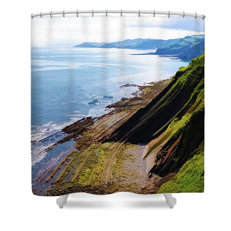 Euskadi Shower Curtain featuring the photograph View of the coast of Deva, Guipuzqua - Picturesque Edition by Jordi Carrio Jamila