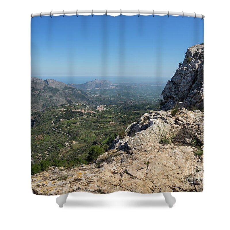 Hike Shower Curtain featuring the photograph Fields and mountains near the Mediterranean coast by Adriana Mueller