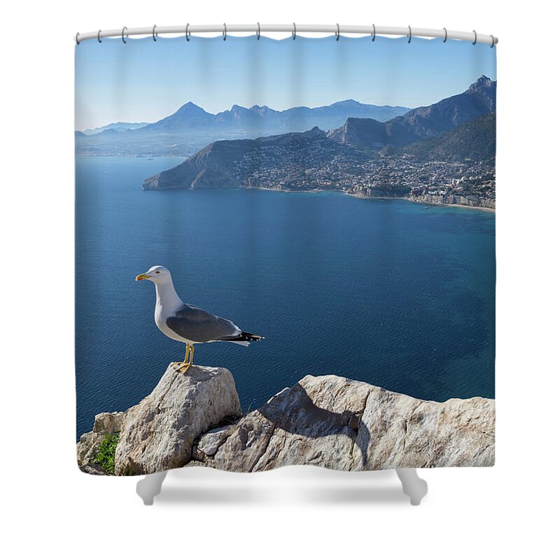 Seagull Shower Curtain featuring the photograph View towards the mountains of the Mediterranean coast by Adriana Mueller