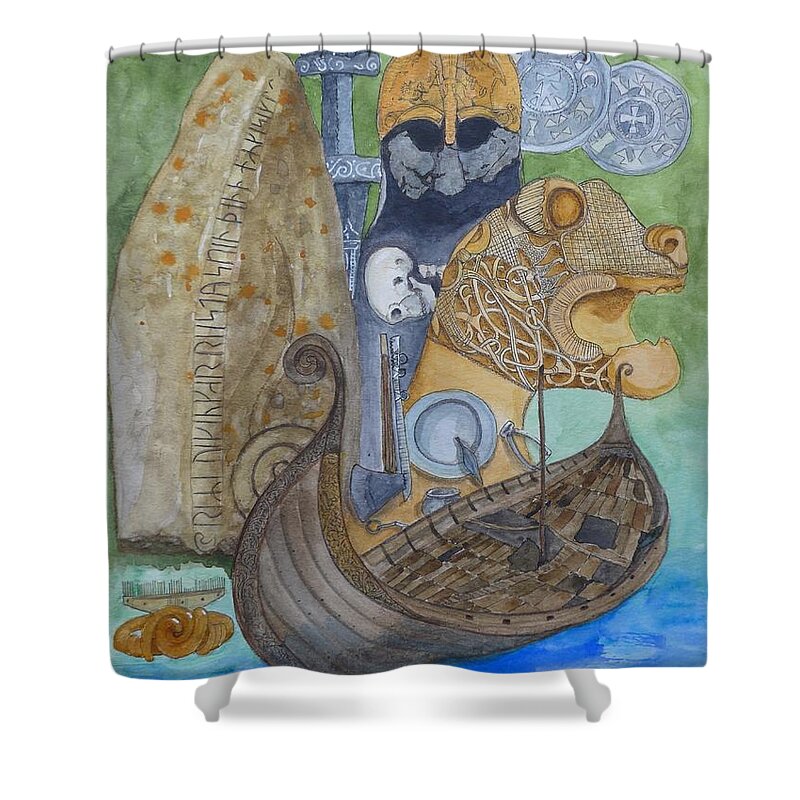 Vikings Shower Curtain featuring the painting Vikings by Lisa Mutch