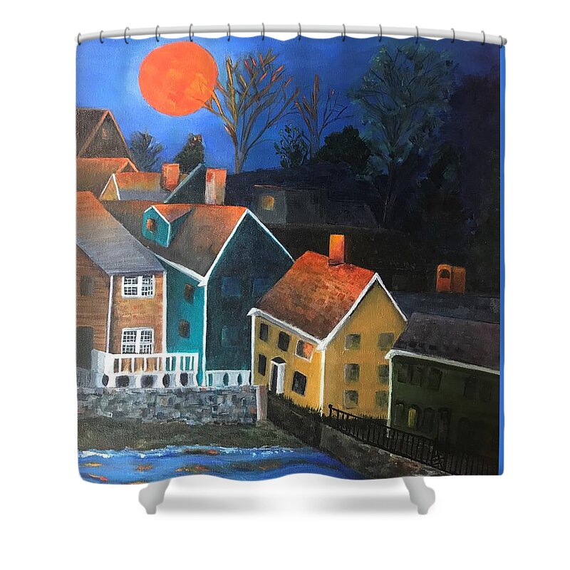 Moon Shower Curtain featuring the painting Village Moon by Deborah Naves