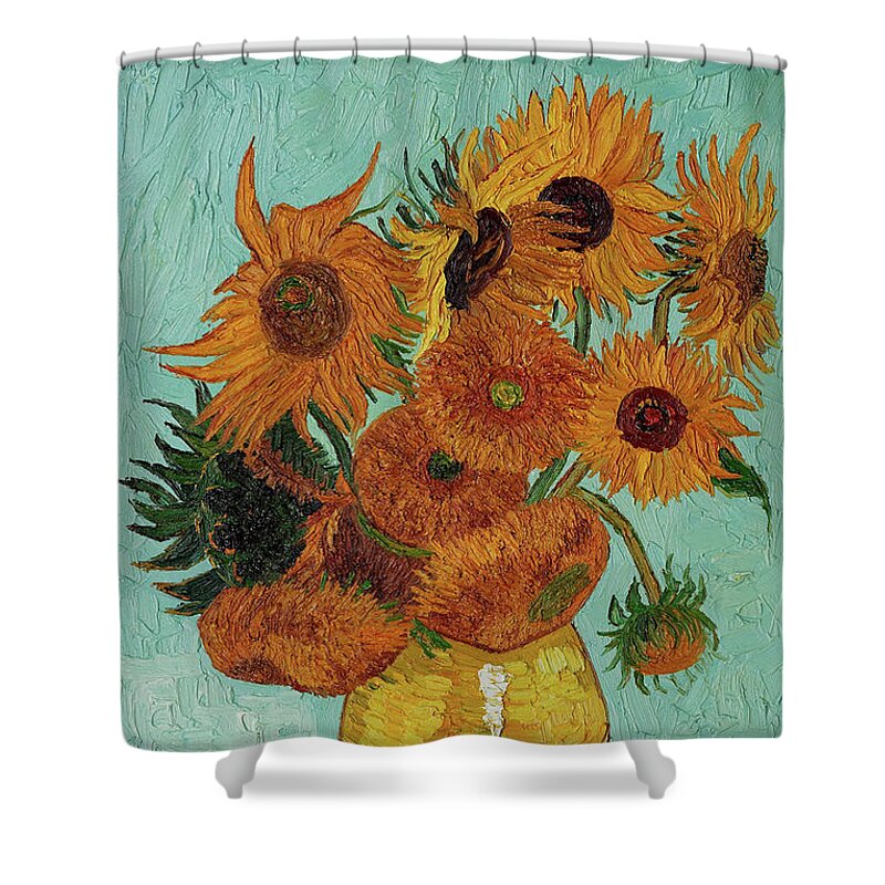 Vincent Van Gogh Shower Curtain featuring the painting Vincent Van Gogh Sunflowers Sun Flowers by Tony Rubino