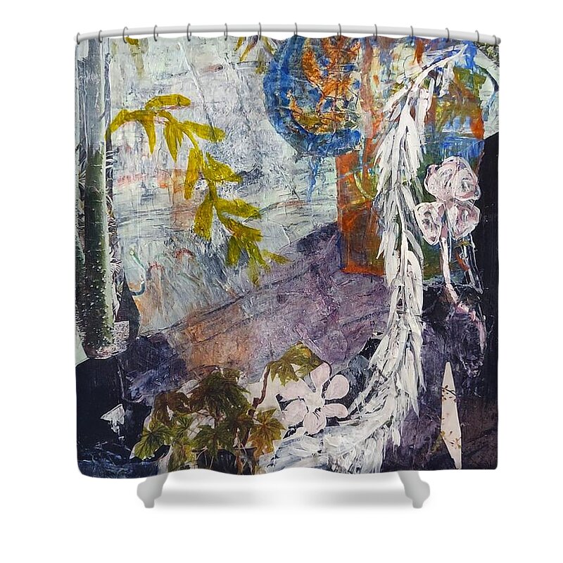 Garden Shower Curtain featuring the mixed media Vines by Suzanne Berthier