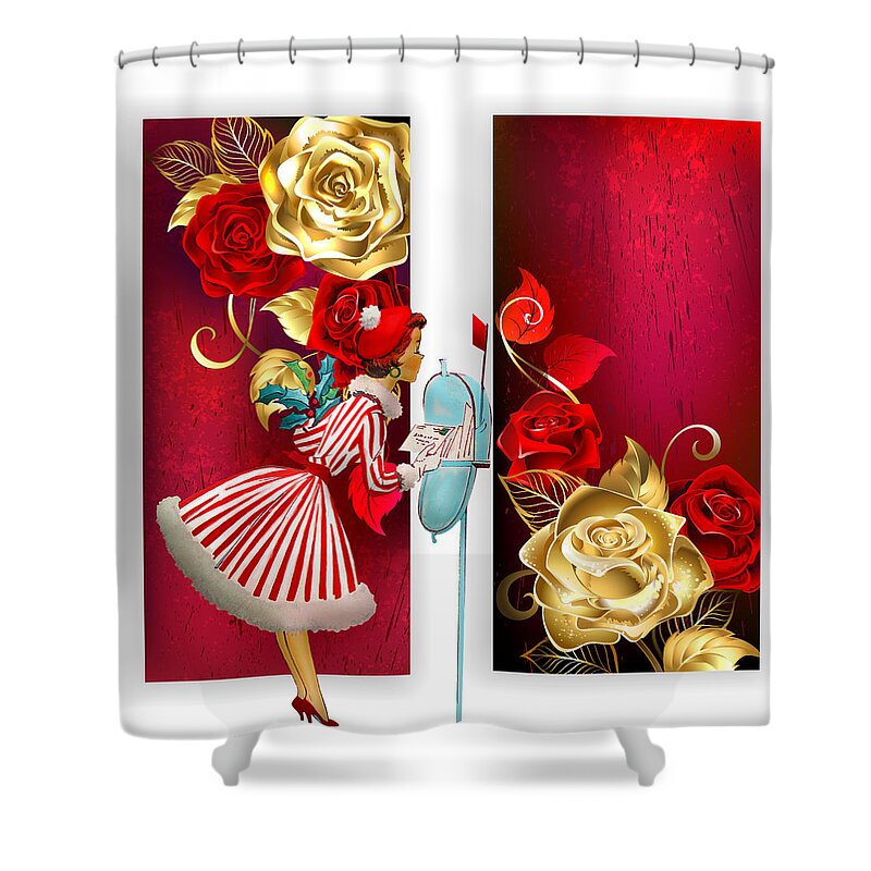 Vintage Art Shower Curtain featuring the digital art Vintage Art Print - Romance at Christmas by Caterina Christakos