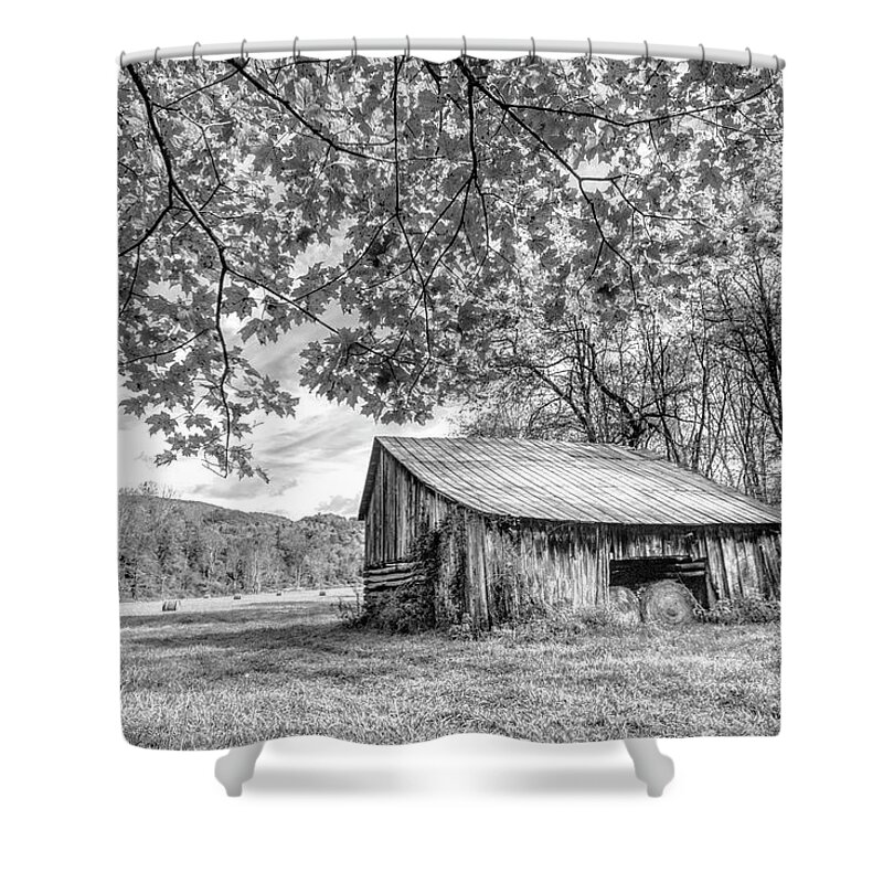 Barns Shower Curtain featuring the photograph Vintage Barn Black and White Creeper Trail Damascus Virginia by Debra and Dave Vanderlaan