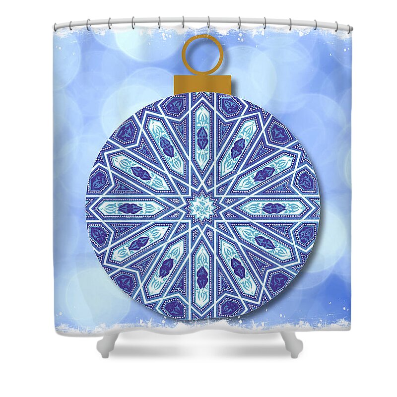 Christmas Shower Curtain featuring the digital art Vintage Blue Christmas Ornament Series 1 by Gaby Ethington