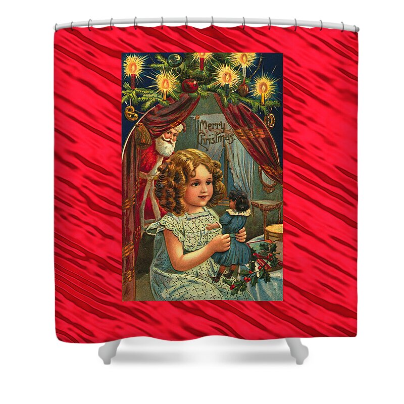 Vintage Christmas Shower Curtain featuring the digital art Vintage Christmas Art by Caterina Christakos