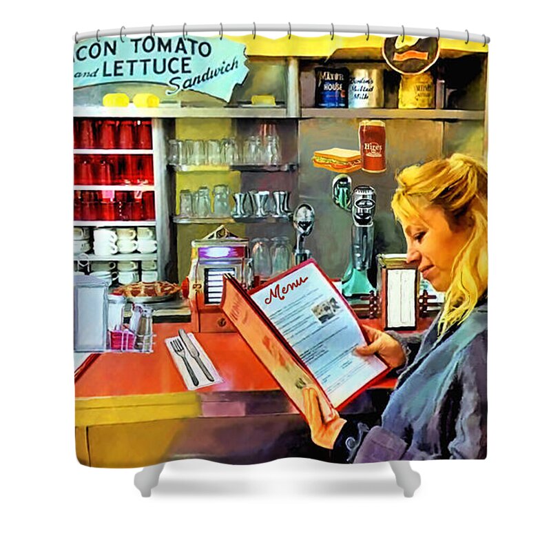 Diner Shower Curtain featuring the painting Vintage Diner by Joel Smith