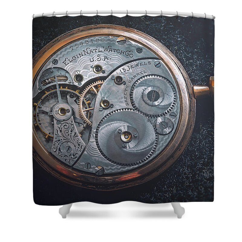 Watch Shower Curtain featuring the photograph Vintage Elgin Pocket Watch by Scott Norris
