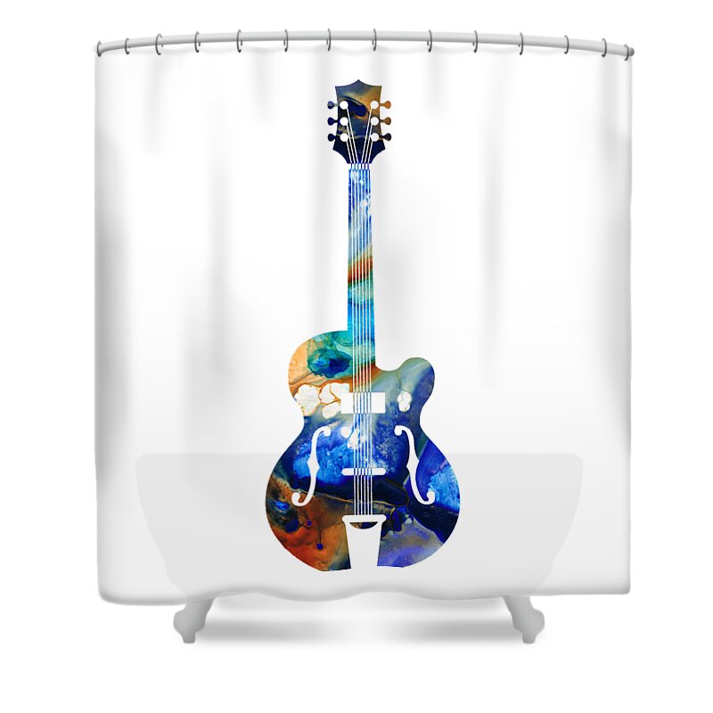 Guitar Shower Curtain featuring the painting Vintage Guitar - Colorful Abstract Musical Instrument by Sharon Cummings