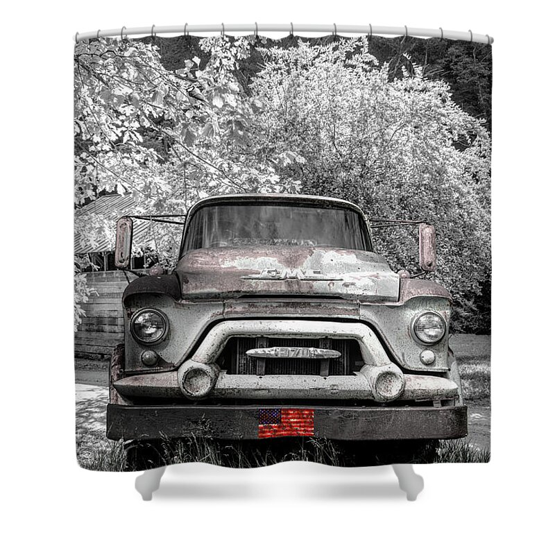 Trucks Shower Curtain featuring the photograph Vintage in Springtime Black and White and Red by Debra and Dave Vanderlaan