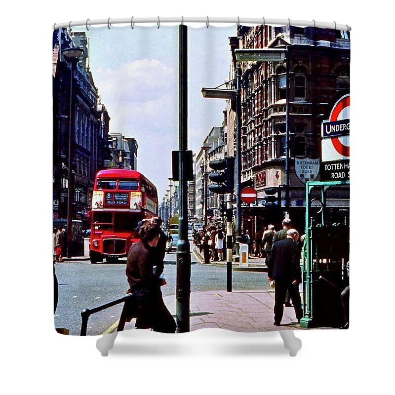 Vintage London Shower Curtain featuring the photograph Vintage London Tottenham Court Road Station by Ira Shander