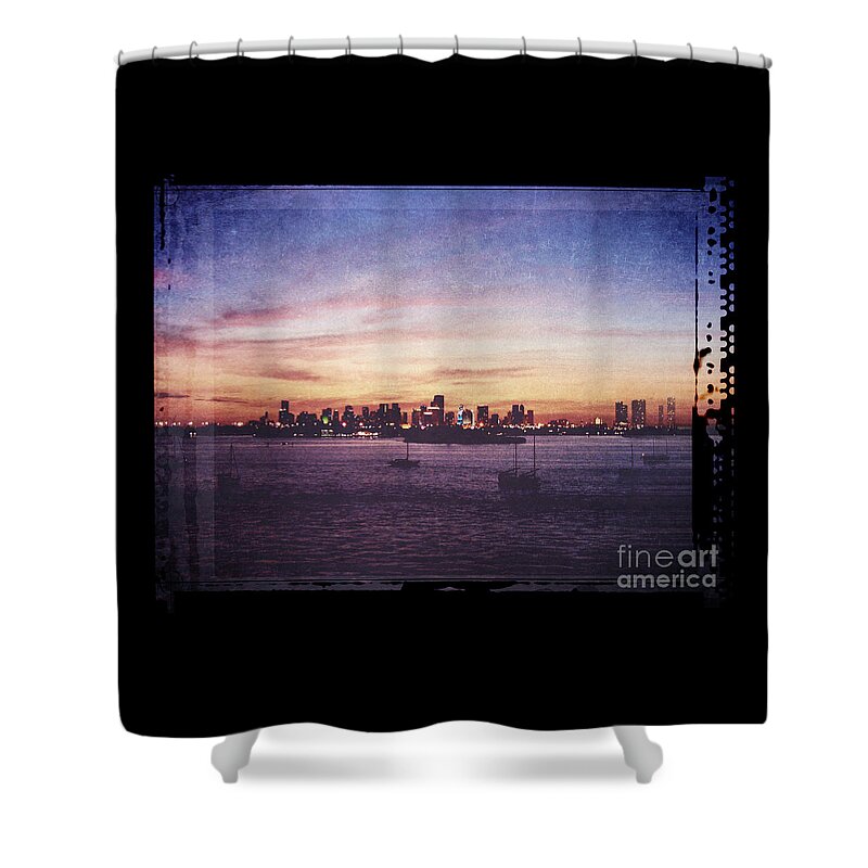 Florida Shower Curtain featuring the digital art Vintage Miami Sunset by Phil Perkins