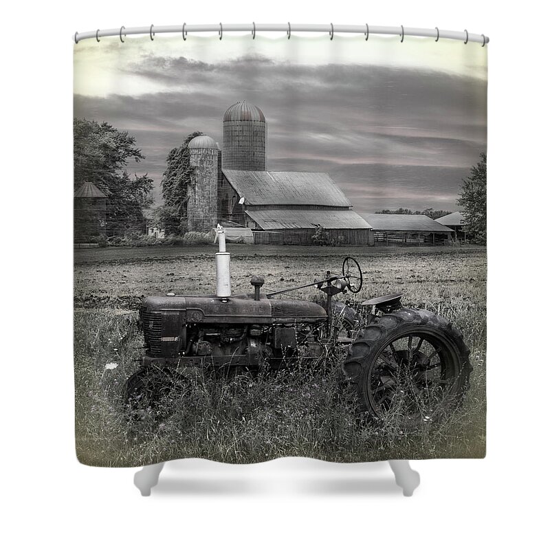 Barns Shower Curtain featuring the photograph Vintage Tractor at the Country Farm by Debra and Dave Vanderlaan