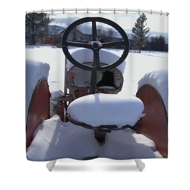 Tractor Shower Curtain featuring the photograph Vintage Tractor in Snow #2 by Kae Cheatham